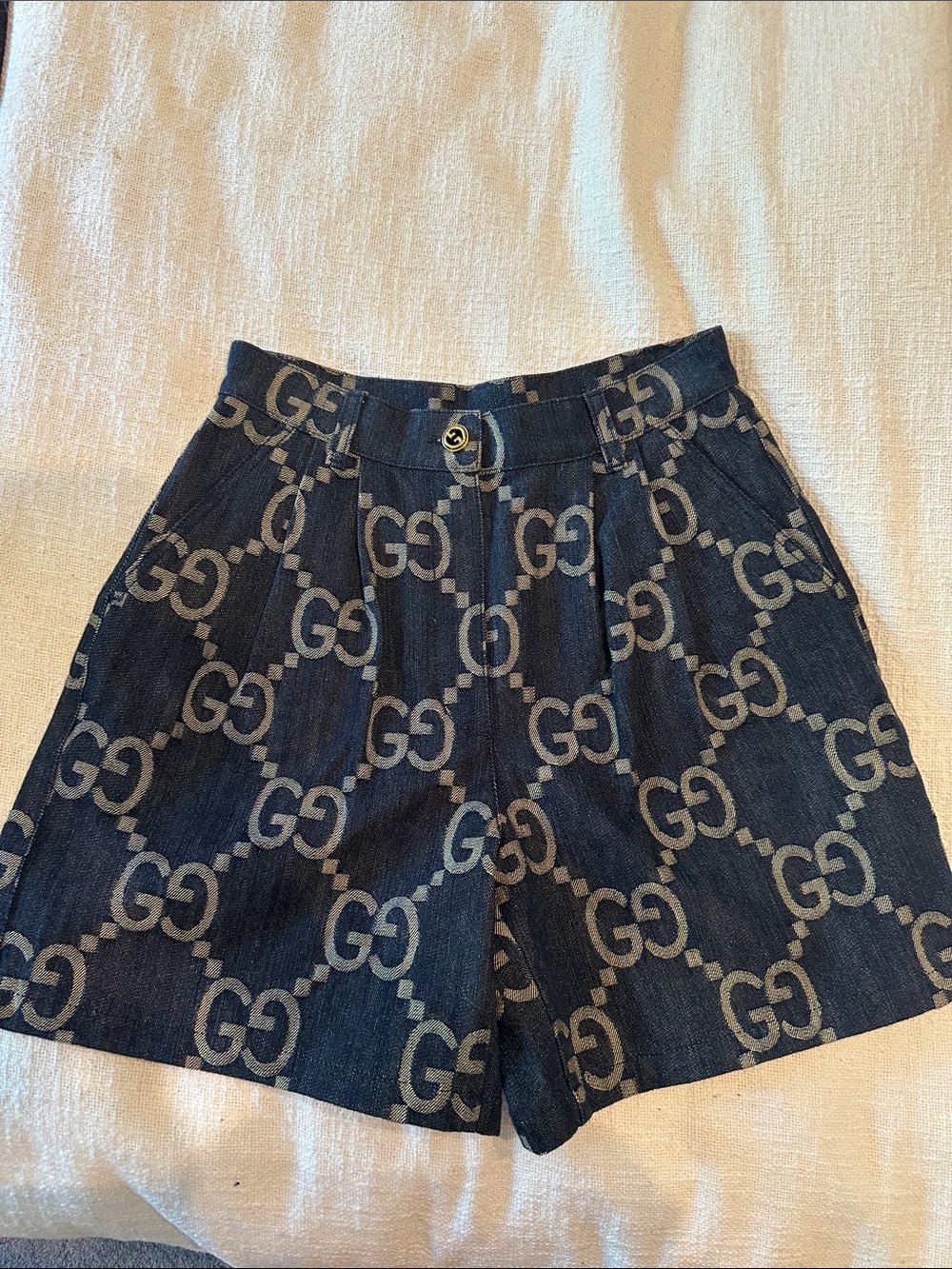 Gucci Dark Blue GG Jacquard Denim Shorts